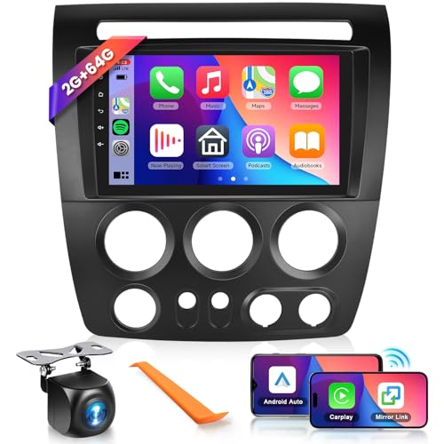 Podofo راديو سيارة 2G+64G لهامر H3 2005-2010 مع CarPlay/Android Auto اللاسلكي، شاشة تعمل باللمس HD بحجم 9 بوصات، وحدة رأس أندرويد 13، GPS، WiFi، بلوتوث، FM/RDS، EQ، كاميرا خلفية HD - Image 1