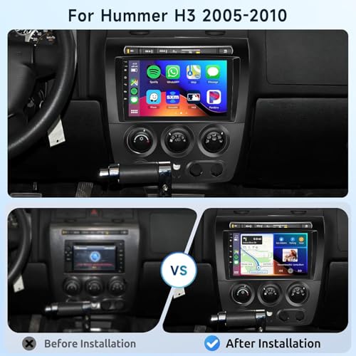 Podofo راديو سيارة 2G+64G لهامر H3 2005-2010 مع CarPlay/Android Auto اللاسلكي، شاشة تعمل باللمس HD بحجم 9 بوصات، وحدة رأس أندرويد 13، GPS، WiFi، بلوتوث، FM/RDS، EQ، كاميرا خلفية HD - Image 2