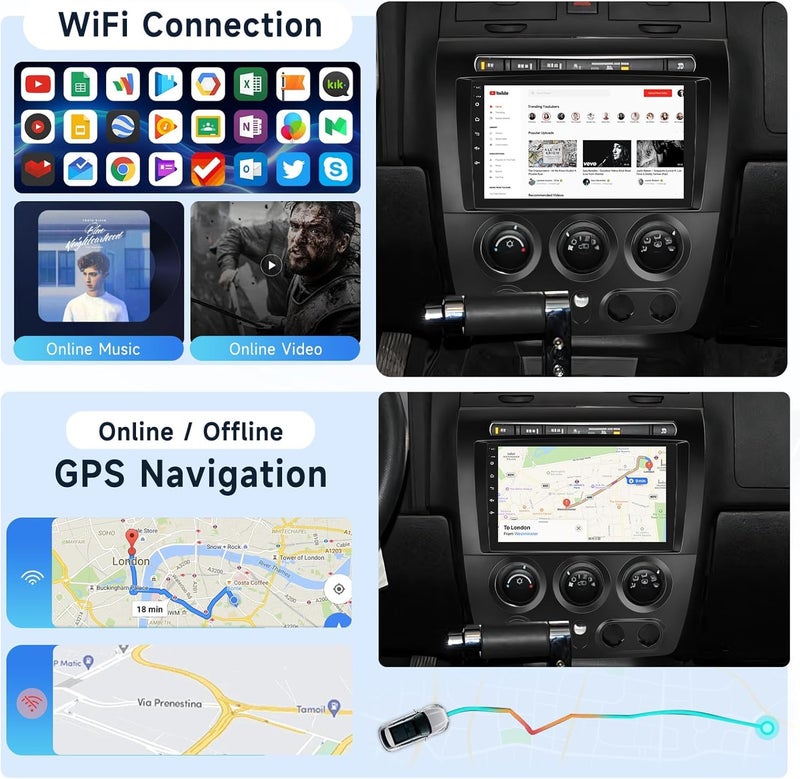 Podofo راديو سيارة 2G+64G لهامر H3 2005-2010 مع CarPlay/Android Auto اللاسلكي، شاشة تعمل باللمس HD بحجم 9 بوصات، وحدة رأس أندرويد 13، GPS، WiFi، بلوتوث، FM/RDS، EQ، كاميرا خلفية HD - Image 4