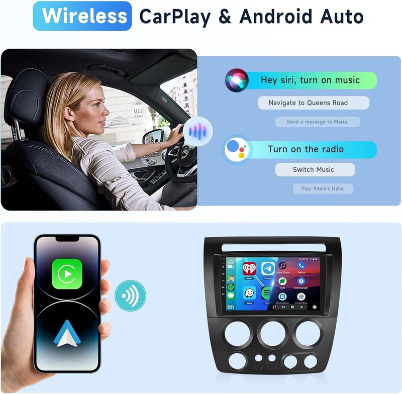 Podofo راديو سيارة 2G+64G لهامر H3 2005-2010 مع CarPlay/Android Auto اللاسلكي، شاشة تعمل باللمس HD بحجم 9 بوصات، وحدة رأس أندرويد 13، GPS، WiFi، بلوتوث، FM/RDS، EQ، كاميرا خلفية HD - Image 3