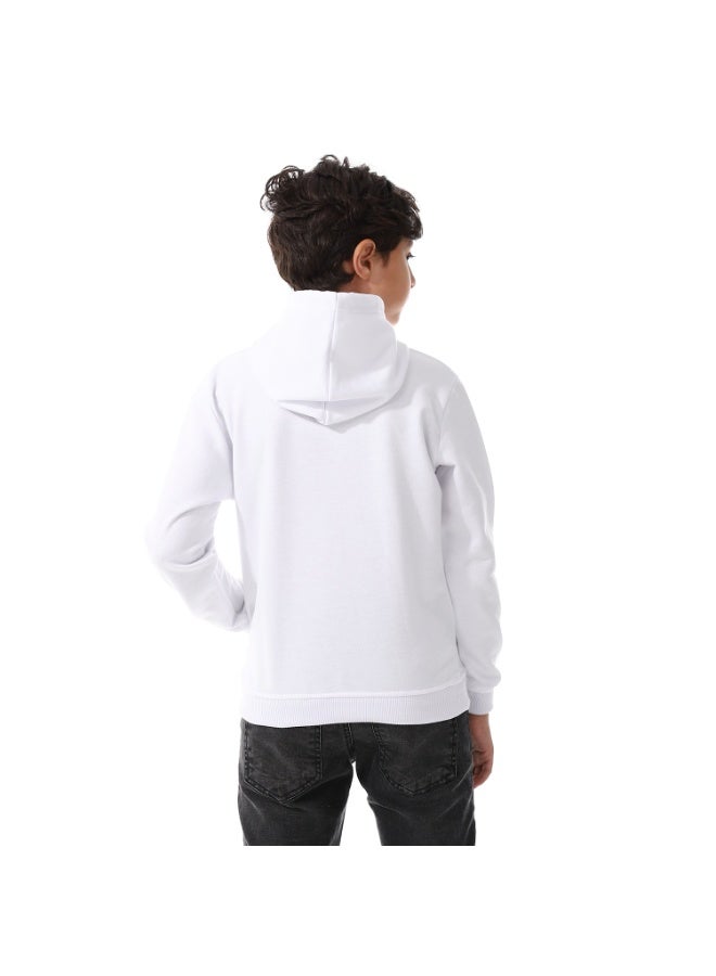 Long Sleeves White Slip On Hoodie For Boys_white