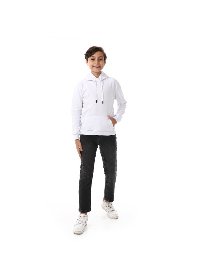 Long Sleeves White Slip On Hoodie For Boys_white