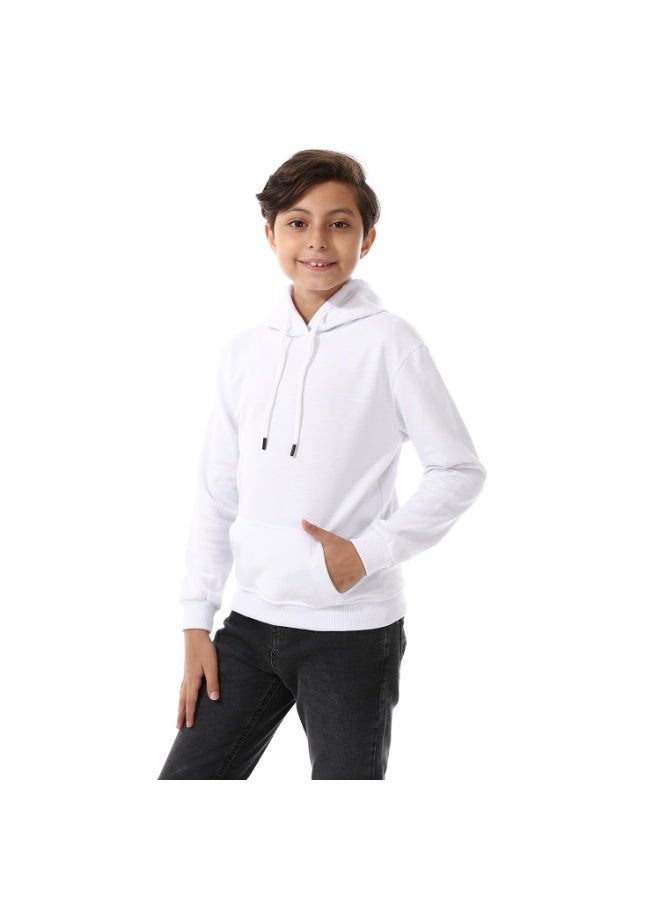 Long Sleeves White Slip On Hoodie For Boys_white