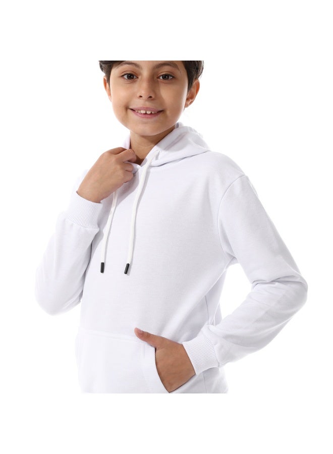 Long Sleeves White Slip On Hoodie For Boys_white