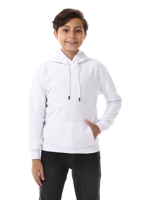 Long Sleeves White Slip On Hoodie For Boys_white