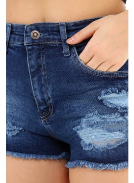 Cedy Denim Women Paris Navy Blue High Waist Ripped Tasseled Denim Shorts Mini Jean Shorts C603  - Image 4