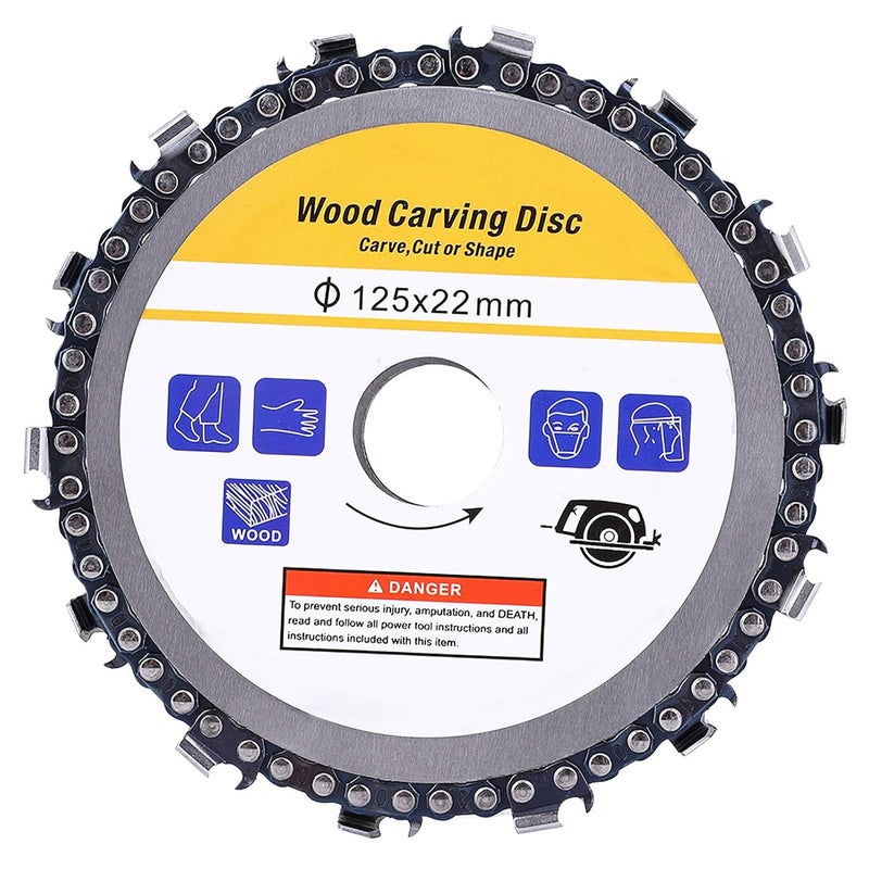 cheekyglo Wood Carving Chain Disc, 5" Chainsaw Grinder Wheel Grinder Wood Carving Disc for Angle Grinder, Chainsaw Grinding Wheel Circular Saw Blade for Cutting, Sculpting & Shaping, 7/8" Arbor 14 Teeth - Image 1