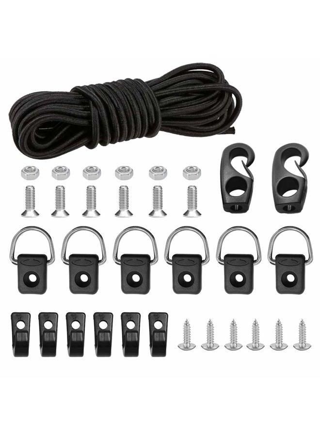 CLIO Kayak Deck Rigging Kit 8 Feet Bungee Cord with Bungee Cord Ends Hooks and Fishing D-Ring with 304 M6 Screw and 6 J-Hooks for Kayak Boat Canoe Outfitting Fishing Camping Kit - Image 1