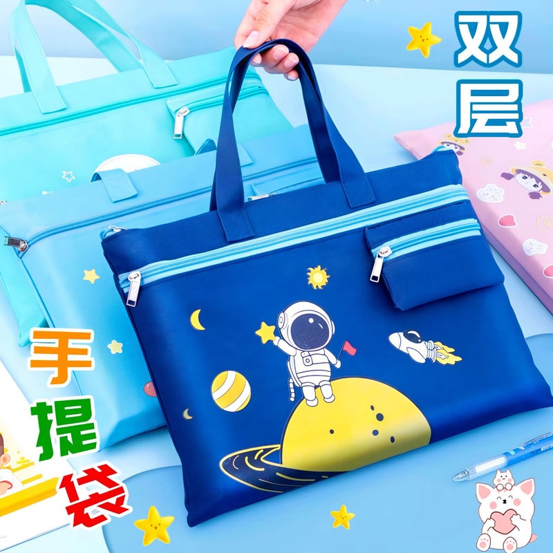 Astronaut Tutoring Bag Document Bag Zipper Children'S Handbag Cartoon Cute Primary School Student Homework Storage Tutoring Bag - Image 3