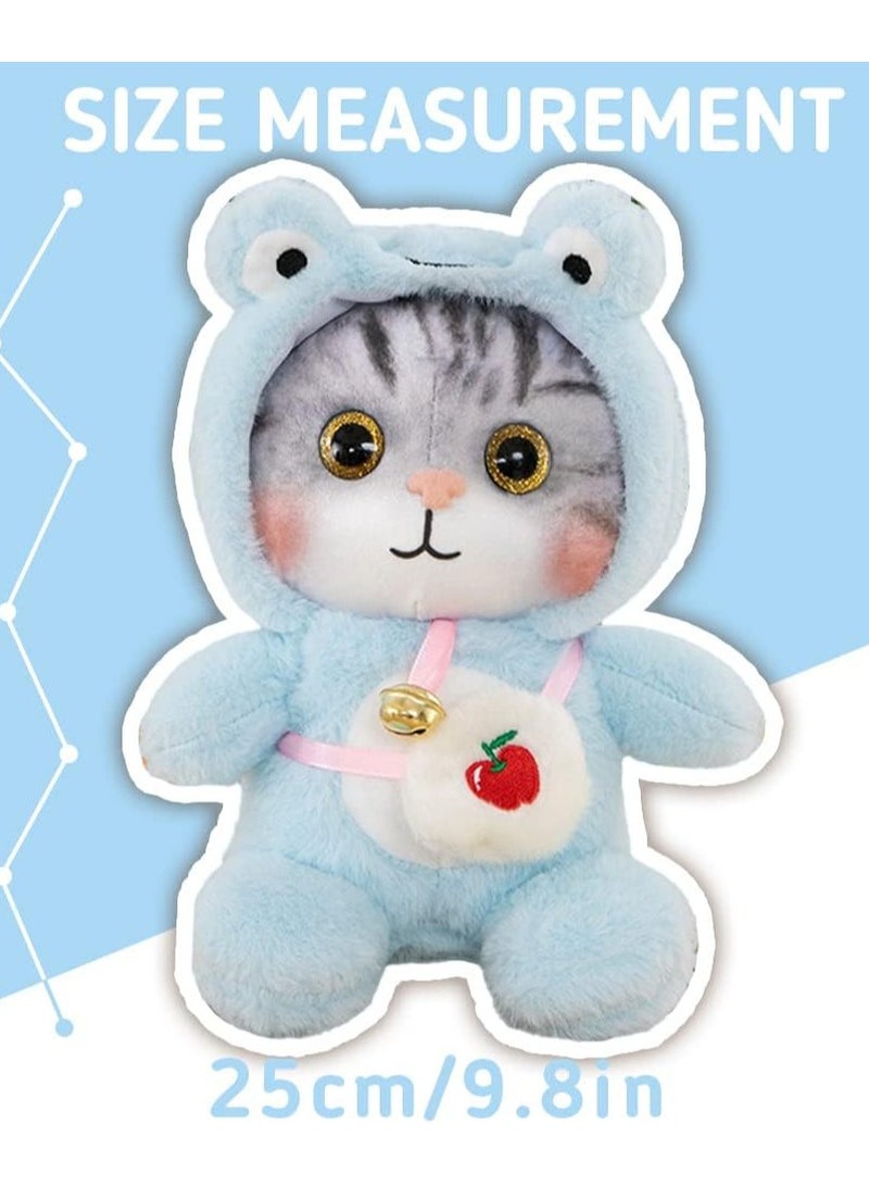 KASTWAVE Cat Frog Plush Stuffed Animal Cat Plushies with Frog Outfit, Gifts for Kids Blue（9.8 inches） - Image 1