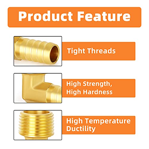 GASHER 5 Pieces Brass Hose Barb Reducer 90 Degree Elbow 1/2 Inch NPT to 1/2 Inch Barb Hose ID with 5 Hose Clam, Brass Barb Reducer SPLICER Fitting Fuel/AIR/Water/Oil/Gas/WOG - Image 2
