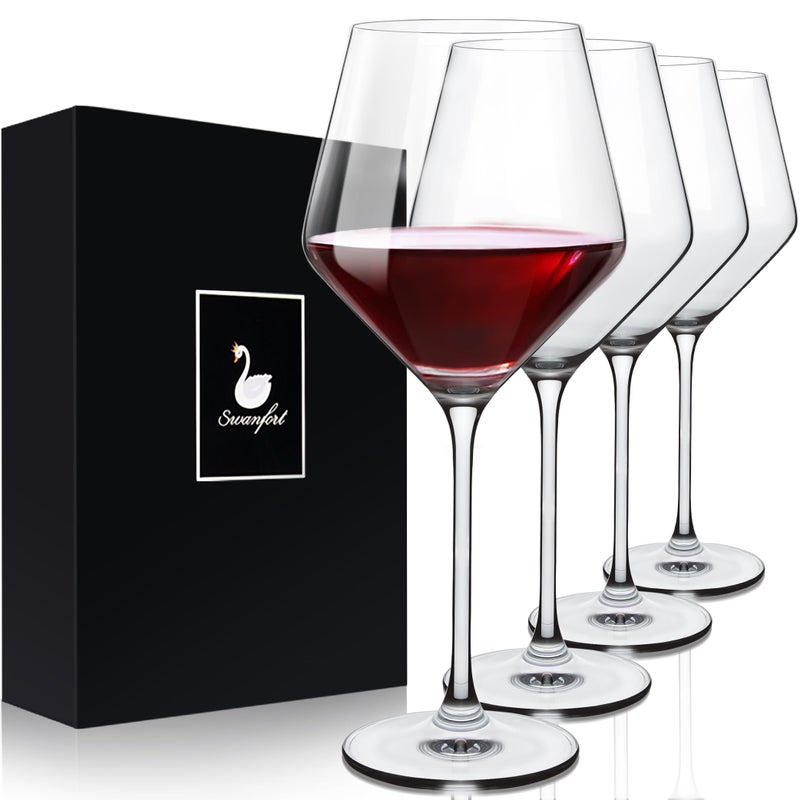 Swanfort Red Wine Glasses Set of 4, Long Stem Crystal Wine Glasses, Burgundy Wine Glasses in Gift Box, Large Wine Glasses With Stem for Any Occasions-16 oz - Image 1