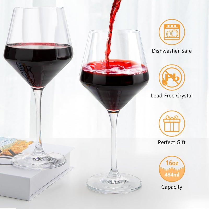 Swanfort Red Wine Glasses Set of 4, Long Stem Crystal Wine Glasses, Burgundy Wine Glasses in Gift Box, Large Wine Glasses With Stem for Any Occasions-16 oz - Image 2