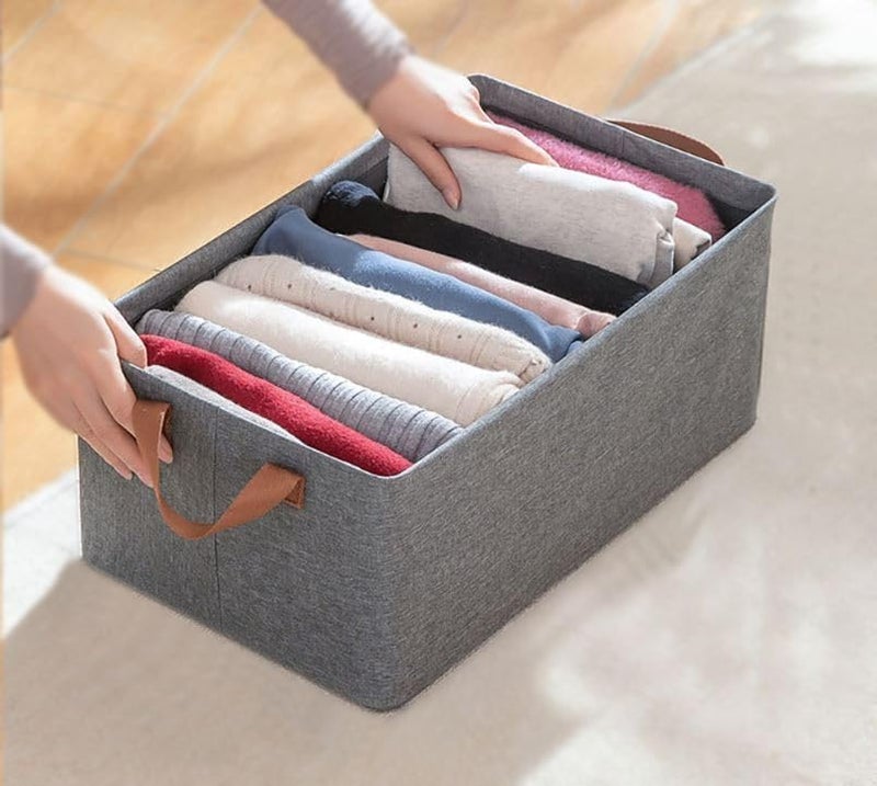 Fruhrer 4 Pcs Wardrobe Organizer for Clothes with Metal Frame Rectangle Storage Baskets for Clothing Fabric Storage Box with Handles Shelf Basket for Storage Clothes Pants Jeans Sweater Grey - Image 4