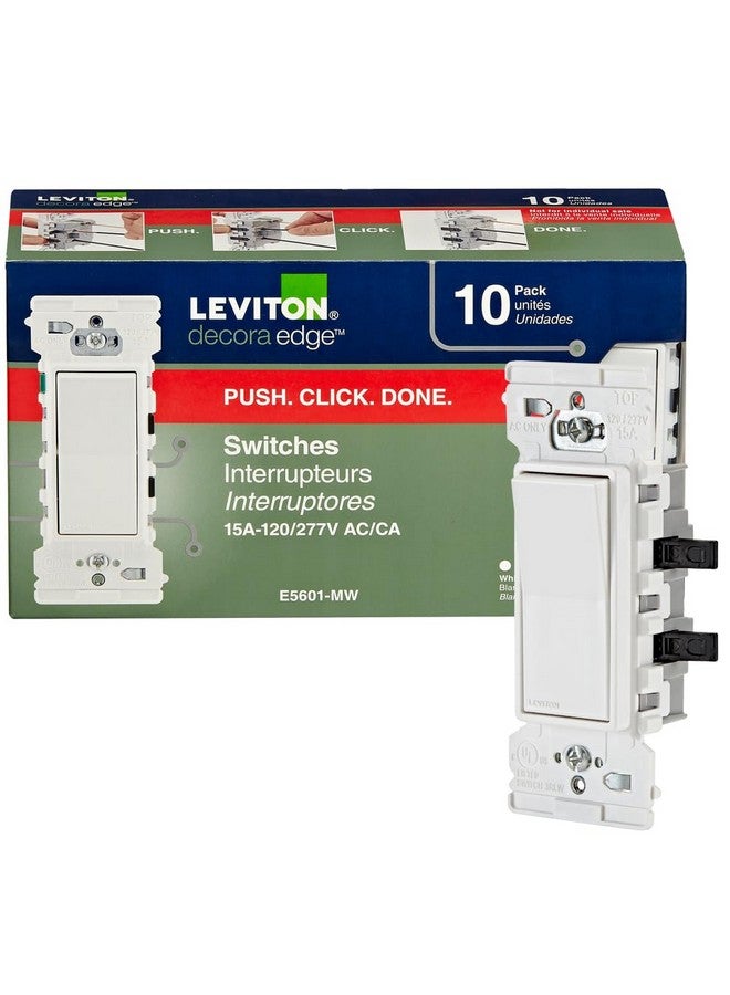 Leviton E5601-MW Decora Edge 15 Amp Single Pole Rocker Switch, 10-Pack, White - Image 1
