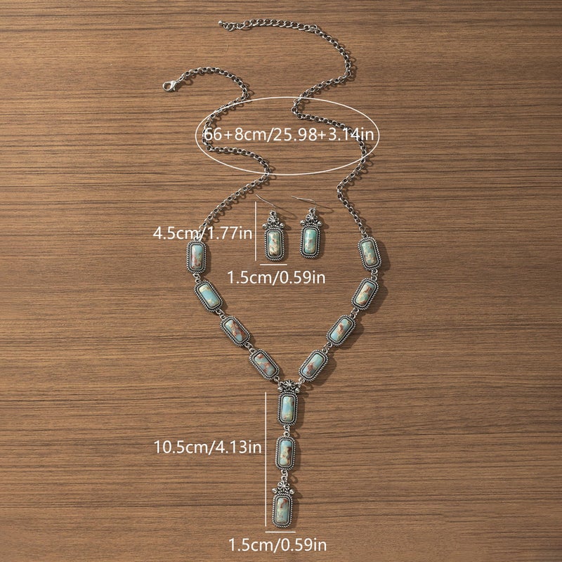 JMScape 4 PCS Western Turquoise Jewelry for Women Boho Vintage Navajo Pearl Necklace Earring Bracelet Ring Set Country Cowgirl Accessories for Gift (I-Blue) - Image 4