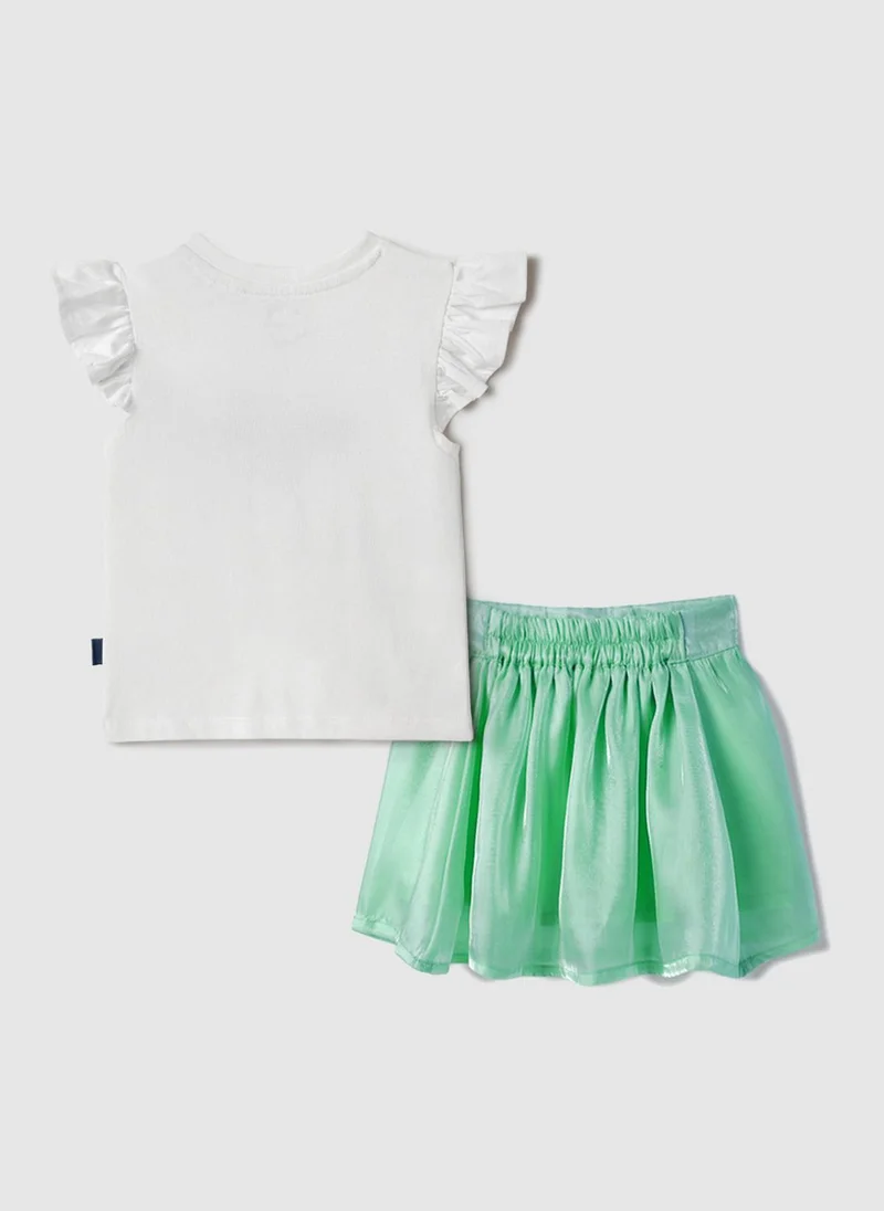Nautinati  Nautinati Oraganza Green Bow Skirt With White Top Set for Girls for Women | Best Price UAE