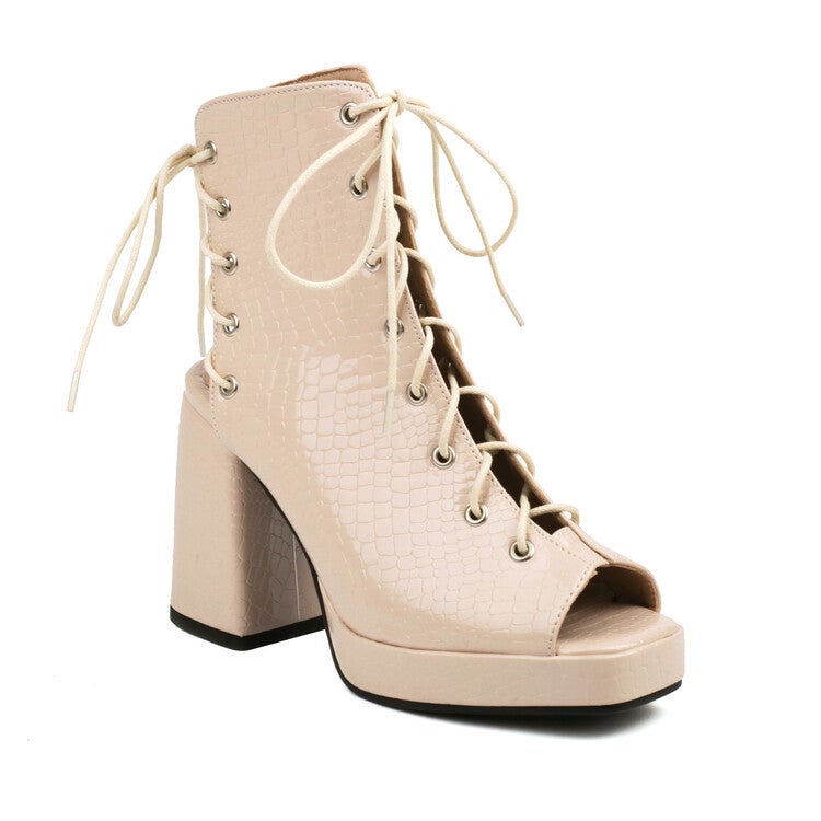 Fish Mouth Square Head Water Table Lace-Up Sandals Large Size Women'S Shoes 5703 - Image 1