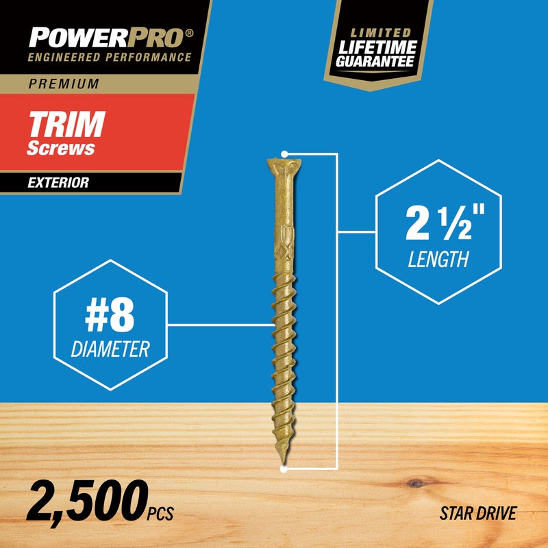 Power Pro Premium Exterior Wood Screws, #8 x 2-1/2"Inch All-Purpose Deck Screws for Outdoor Projects, T-25 Star Bit Included, Bronze, 2500 Pieces | 967886V4 - Image 3