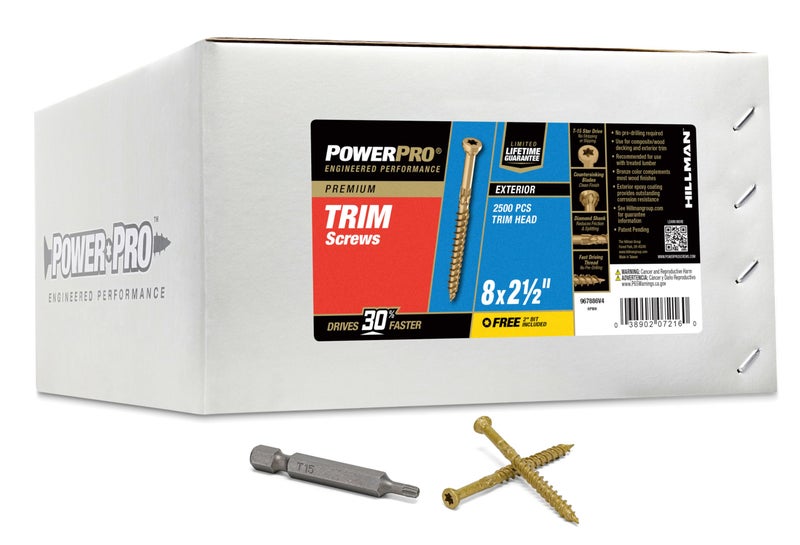 Power Pro Premium Exterior Wood Screws, #8 x 2-1/2"Inch All-Purpose Deck Screws for Outdoor Projects, T-25 Star Bit Included, Bronze, 2500 Pieces | 967886V4 - Image 1