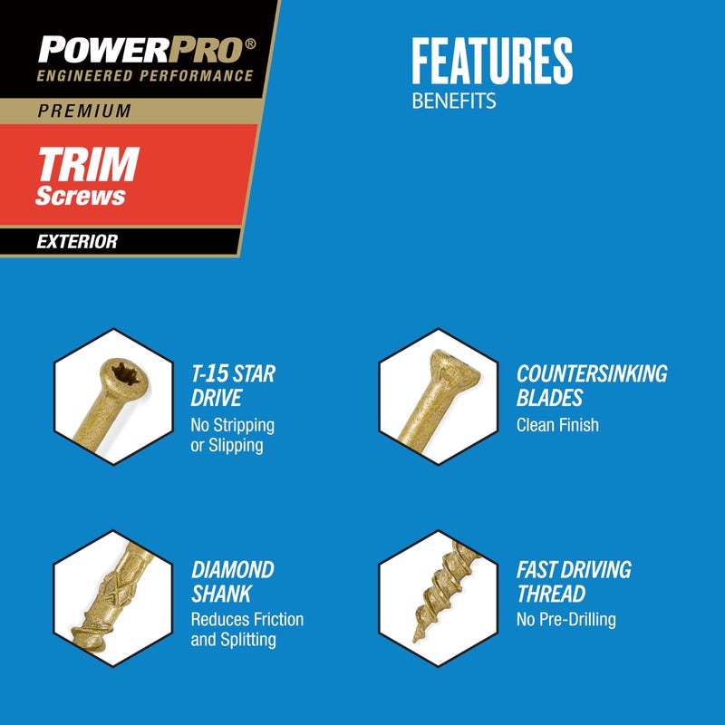 Power Pro Premium Exterior Wood Screws, #8 x 2-1/2"Inch All-Purpose Deck Screws for Outdoor Projects, T-25 Star Bit Included, Bronze, 2500 Pieces | 967886V4 - Image 2
