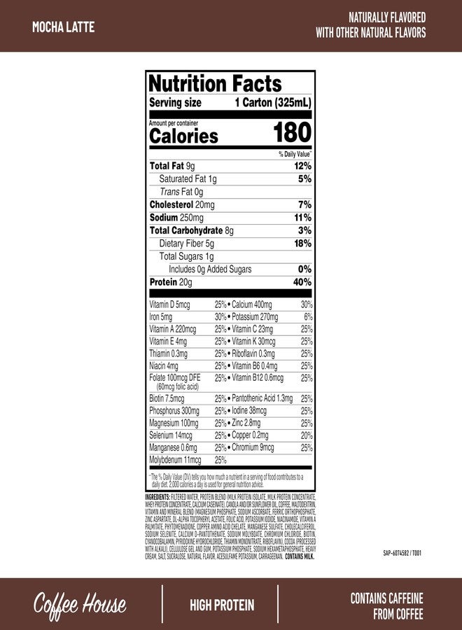 SlimFast Protein Shake, NEW Mocha Latte- 20g Protein, Meal Replacement Shake Ready to Drink, High Protein with Low Carb and Low Sugar, 24 Vitamins and Minerals, 11 Fl Oz (Pack of 12) - Image 2