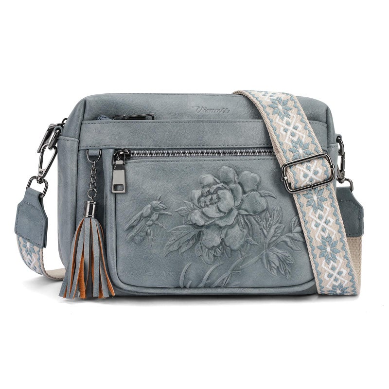 VIMUTI Crossbody Bags for Women Trendy, Vegan Leather Crossbody Purses Travel Shoulder Handbags Embossed Design (Blue) - Image 1