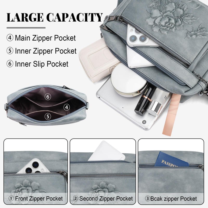 VIMUTI Crossbody Bags for Women Trendy, Vegan Leather Crossbody Purses Travel Shoulder Handbags Embossed Design (Blue) - Image 4