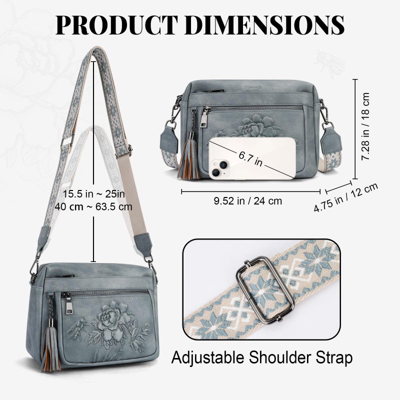 VIMUTI Crossbody Bags for Women Trendy, Vegan Leather Crossbody Purses Travel Shoulder Handbags Embossed Design (Blue) - Image 3