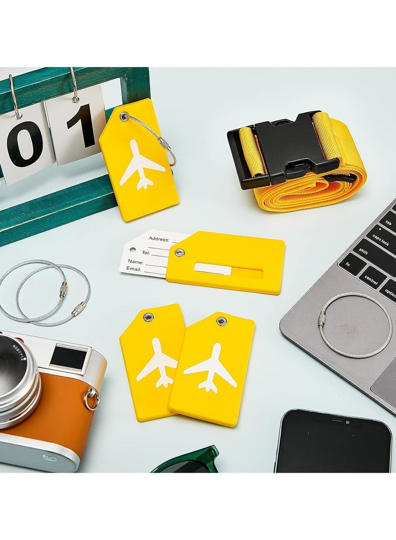 4 Piece Luggage Straps Suitcase Tags Set for TSA Approved, 2 Travel Adjustable Suitcase Belt, 2 Silicone Luggage Tags with Name ID Card Travel Accessories,Yellow - Image 5