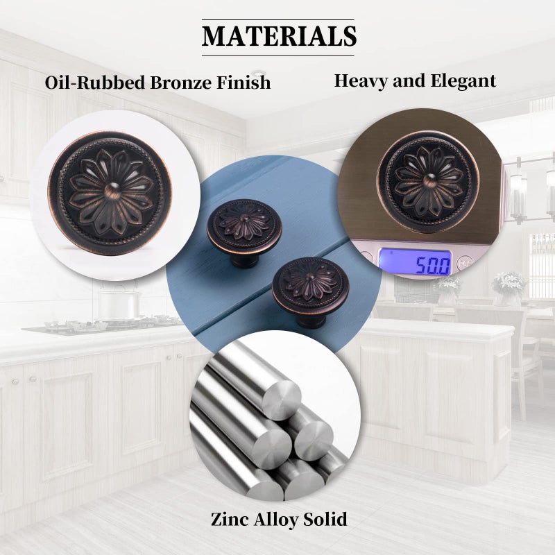 Xlroaafs 12 Pack Oil Rubbed Bronze Cabinet Knobs, Bronze Kitchen Cabinet Knobs for Cabinets and Drawers,1-2/5" Round Antique Bronze Bifold Closet Door Knobs Vintage Drawer Knobs - Image 3