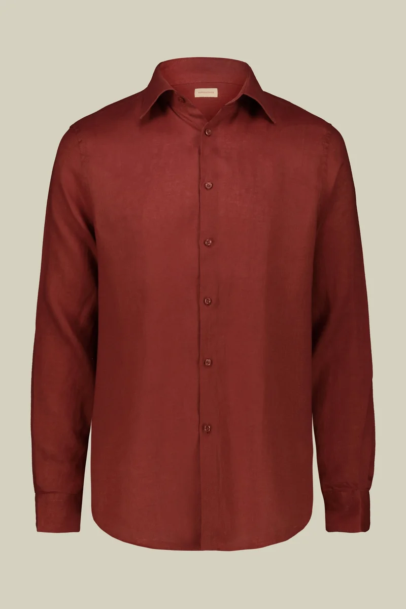 Men's casual shirt with classic collar, 100% linen - Coral