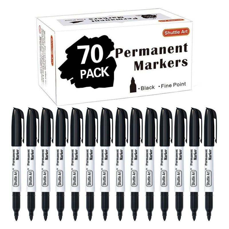 Shuttle Art Permanent Markers, 70 Pack Black Permanent Marker set,Fine Point, Works on Plastic,Wood,Stone,Metal and Glass for Doodling, Marking - Image 1