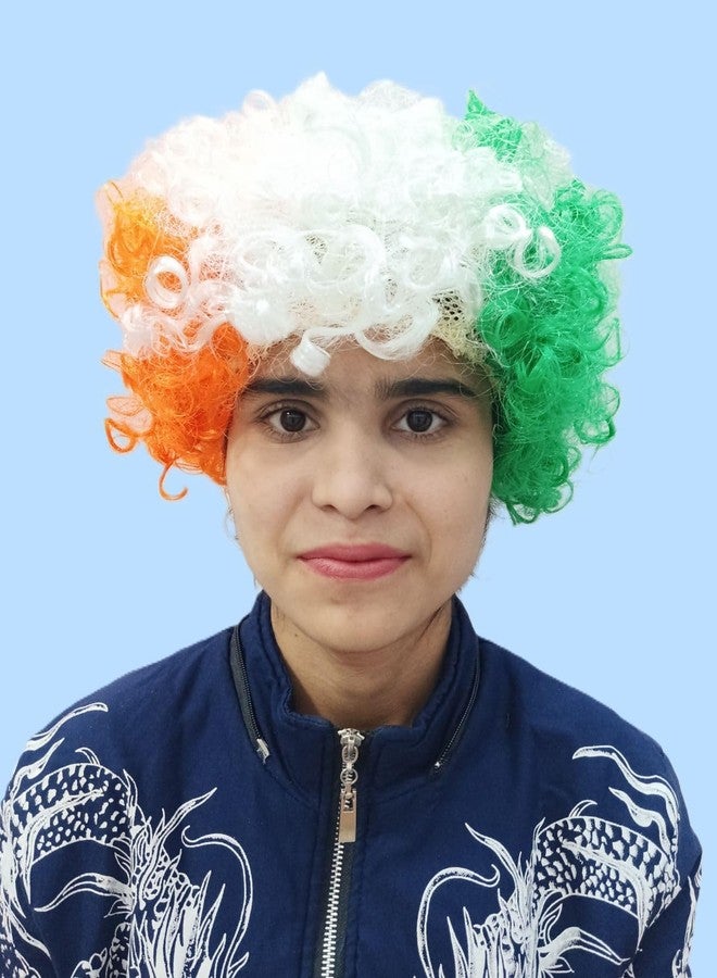 BookMyCostume Tricolor Curly Hair Wig - Unisex Adult & Kids Fancy Dress Patriotic Accessory - Image 2