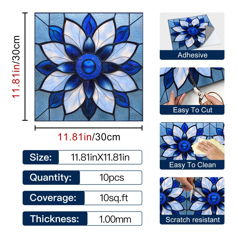 IVN 10PCS 12x12 Inch Retro Flower Pattern Floor Tiles Peel and Stick Removable Self Adhesive Vinyl Flooring Stickers for Kitchen Bathroom Living Room Entryway Home Decor - Image 2