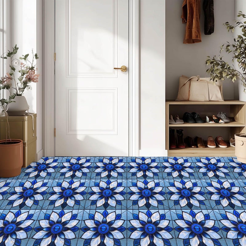 IVN 10PCS 12x12 Inch Retro Flower Pattern Floor Tiles Peel and Stick Removable Self Adhesive Vinyl Flooring Stickers for Kitchen Bathroom Living Room Entryway Home Decor - Image 5