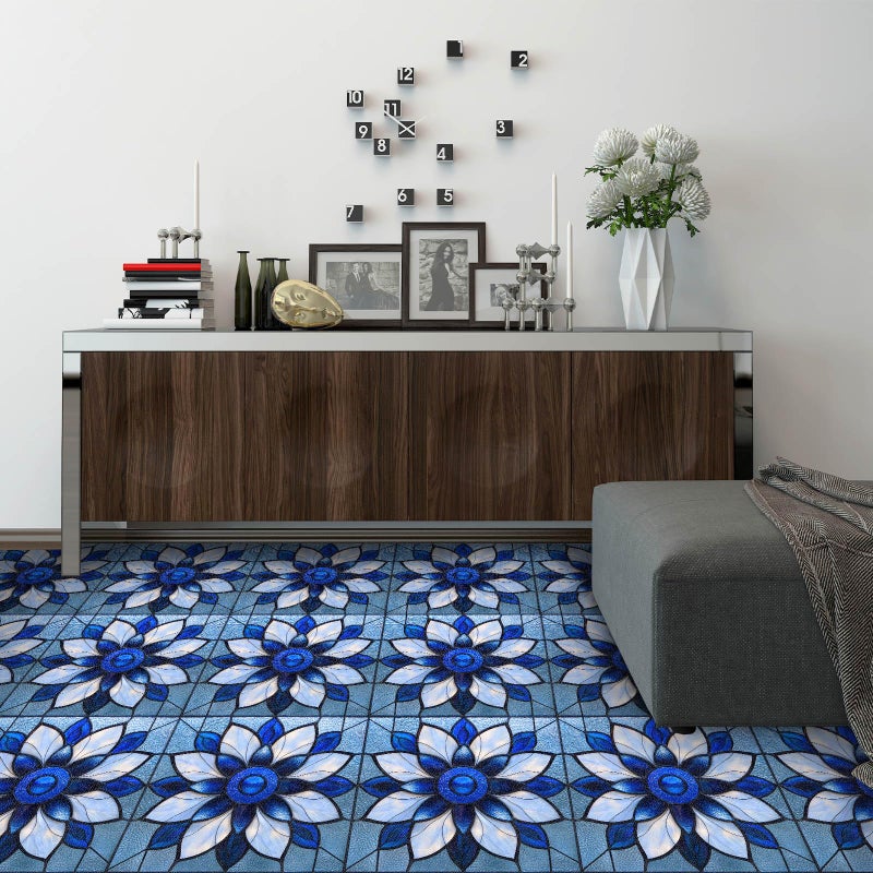 IVN 10PCS 12x12 Inch Retro Flower Pattern Floor Tiles Peel and Stick Removable Self Adhesive Vinyl Flooring Stickers for Kitchen Bathroom Living Room Entryway Home Decor - Image 4