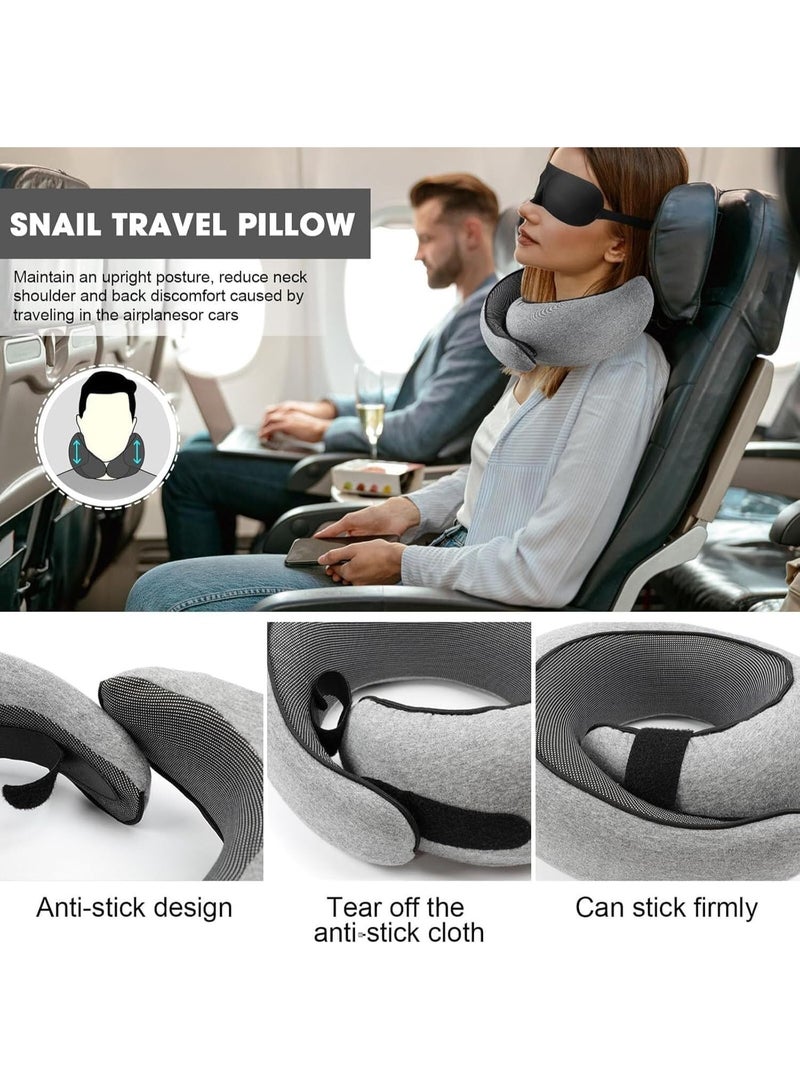Eworld Memory Foam Travel Neck Pillow with Eye Mask & Ear Plugs – Ergonomic Cushion for Airplane, Car & Train Journeys, Grey - Image 3