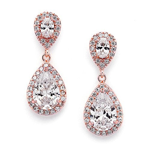Mariell Rose Gold Cubic Zirconia Crystal Teardrop Dangle Bridal and Wedding Earrings, CZ Jewelry for Brides, Bridesmaids, Homecoming, Prom and Dressy Everyday Wear - Image 1