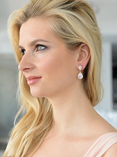 Mariell Rose Gold Cubic Zirconia Crystal Teardrop Dangle Bridal and Wedding Earrings, CZ Jewelry for Brides, Bridesmaids, Homecoming, Prom and Dressy Everyday Wear - Image 2