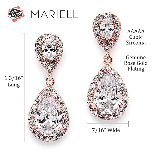Mariell Rose Gold Cubic Zirconia Crystal Teardrop Dangle Bridal and Wedding Earrings, CZ Jewelry for Brides, Bridesmaids, Homecoming, Prom and Dressy Everyday Wear - Image 5