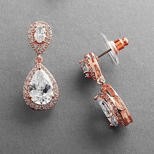 Mariell Rose Gold Cubic Zirconia Crystal Teardrop Dangle Bridal and Wedding Earrings, CZ Jewelry for Brides, Bridesmaids, Homecoming, Prom and Dressy Everyday Wear - Image 3