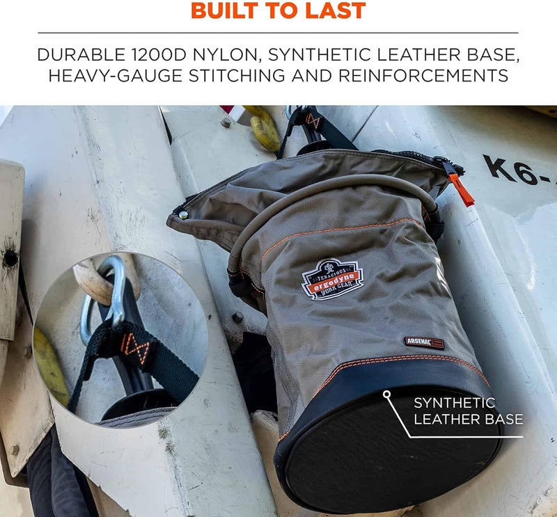 Ergodyne Ergodyne Arsenal 5973 Large Nylon Hoist Bucket Tool Bag  DRings Zipper Top Gray  - Image 4