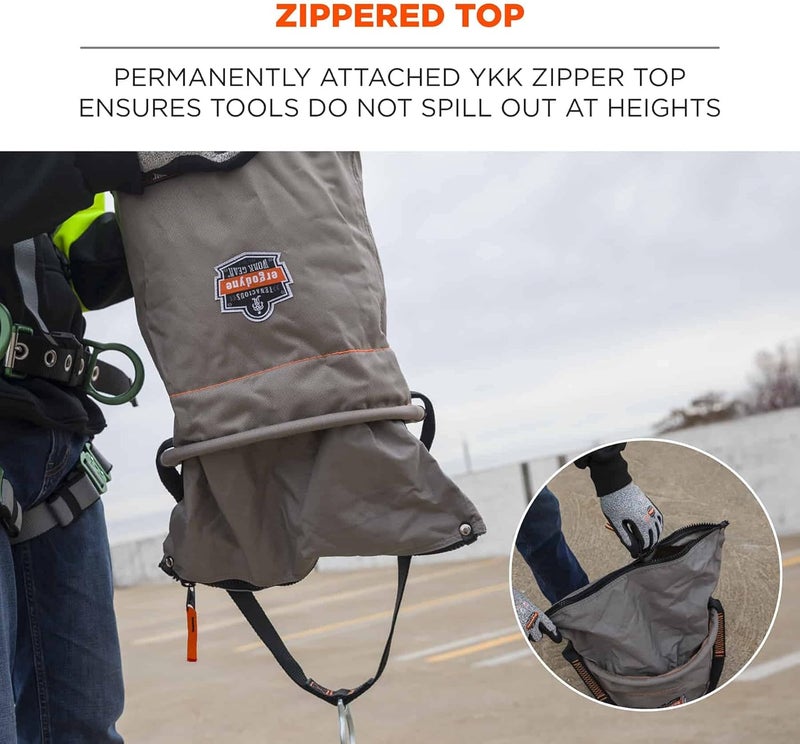 Ergodyne Ergodyne Arsenal 5973 Large Nylon Hoist Bucket Tool Bag  DRings Zipper Top Gray  - Image 3