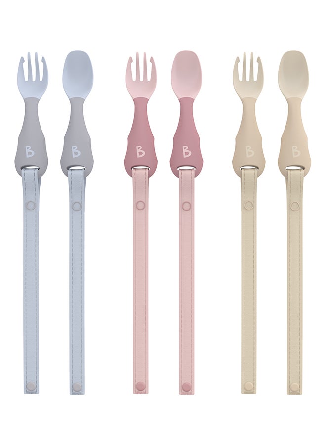 bibado - Handi Toddler Cutlery Set, Food Safe Baby Cutlery, Toddler Fork And Spoon Set, Toddler Eating Utensils For Babies 6 Months And Up, Also Attaches To Coverall Bib - Fawn - Image 1