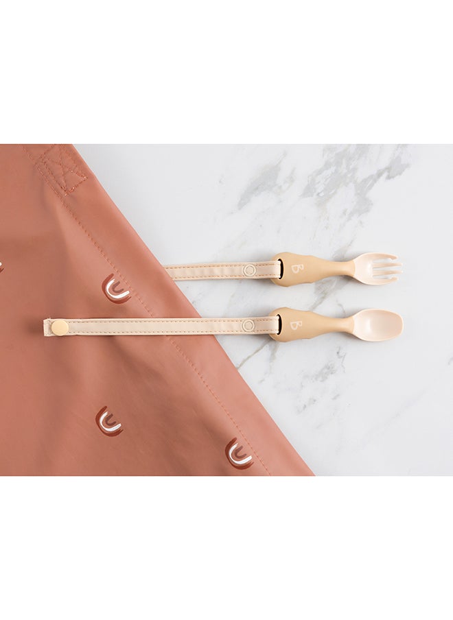 bibado - Handi Toddler Cutlery Set, Food Safe Baby Cutlery, Toddler Fork And Spoon Set, Toddler Eating Utensils For Babies 6 Months And Up, Also Attaches To Coverall Bib - Fawn - Image 1