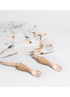 bibado Handi Toddler Cutlery Set, Food Safe Baby Cutlery, Toddler Fork And Spoon Set, Toddler Eating Utensils For Babies 6 Months And Up, Also Attaches To Coverall Bib - Fawn  - Image 3