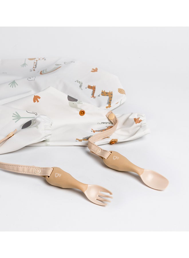 bibado - Handi Toddler Cutlery Set, Food Safe Baby Cutlery, Toddler Fork And Spoon Set, Toddler Eating Utensils For Babies 6 Months And Up, Also Attaches To Coverall Bib - Fawn - Image 1