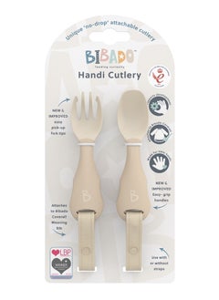bibado Handi Toddler Cutlery Set, Food Safe Baby Cutlery, Toddler Fork And Spoon Set, Toddler Eating Utensils For Babies 6 Months And Up, Also Attaches To Coverall Bib - Fawn  - Image 2