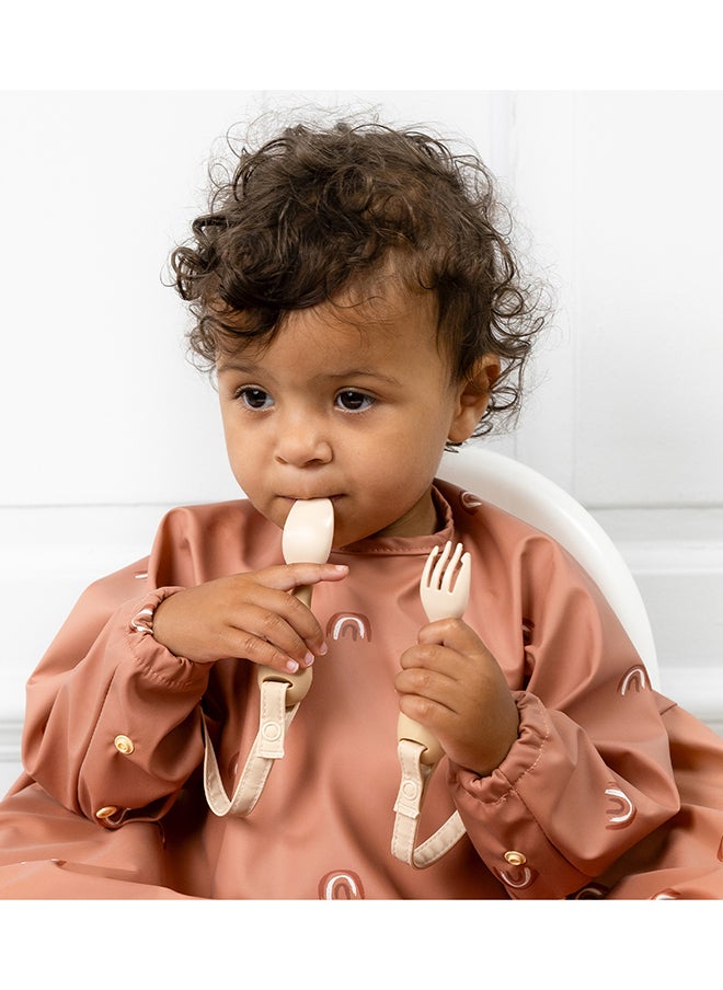 bibado - Handi Toddler Cutlery Set, Food Safe Baby Cutlery, Toddler Fork And Spoon Set, Toddler Eating Utensils For Babies 6 Months And Up, Also Attaches To Coverall Bib - Fawn - Image 1
